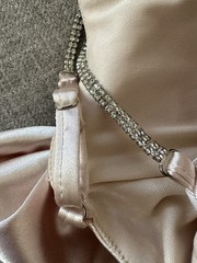 NWT Bella Barnett Champagne Ruched Satin Bodycon Dress M