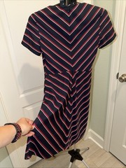 Banana Republic Navy Blue Red White Stripe Dress Knee Length Size 4 Petite
