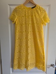 ZARA Size M Dress Lace Embroidery Overlay Womens Bright Yellow Lined
