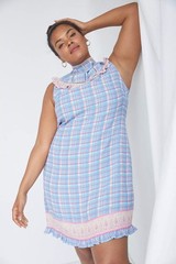 Anthropologie Plenty By Tracy Reese Plaid Mini Dress NWT $178 X-Large Pink/Blue