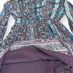 NORDSTROM CHELSEA28 Boho Print Babydoll Blouson Dress Mini Puff Sleeve Teal Red