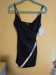 NWT By & By Juniors Size Medium Black Dress Rhinestone Bling Accent Homecoming