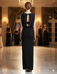 CACHE Bead Trim Jersey Blouson Gown In Black
