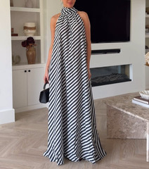 NWT H&M Tie-Detail A-Line Maxi Dress Blue/White Stripe 1337754001 XS,M,L,XL,XXL