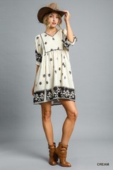 Umgee Floral V-Neck Short Sleeve Babydoll Mini Dress Women&rsquo;s Small