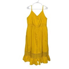 Torrid Yellow Smocked Button Front Midi Sundress Crochet Trim Spaghetti Strap