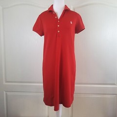 Ralph Lauren Polo Shirt Dress Short Red Medium White Pony Logo Preppy Old Money