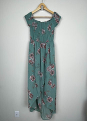 Japna Sz S Smocked Upper Forest Fairy Boho Slit Front Maxi Dress 100% Polyester