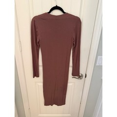 ADC Mauve Brown V-Neck Long Sleeve Bodycon Midi Dress Small Rayon Siro Stretch
