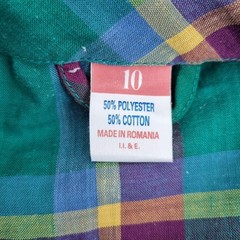 Vintage Smock Shirt Dress Midi Checked UK 10 Green Plaid Pockets Cotton Blend