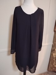 A.Buyer Polyester Chiffon Lined Mini Blouse Dress Size Small Gemstones