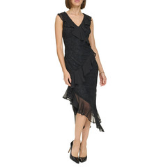 Tommy Hilfiger Women&rsquo;s Chiffon-Ruffled Lace Dress MSRP $139