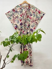 Summer Soft Cotton Handmade Floral Hand Block Print Long Kaftan Cotton Dress USA