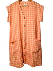 Lou & Grey Dress S 100% Linen Pink Cream Gingham Button Front Pocket Cittagecore
