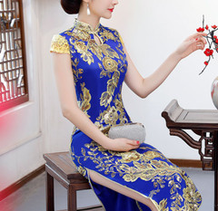 Cheongsam Women Chinese Ball Gown Fishtail Evening Long Wedding QiPao Dress