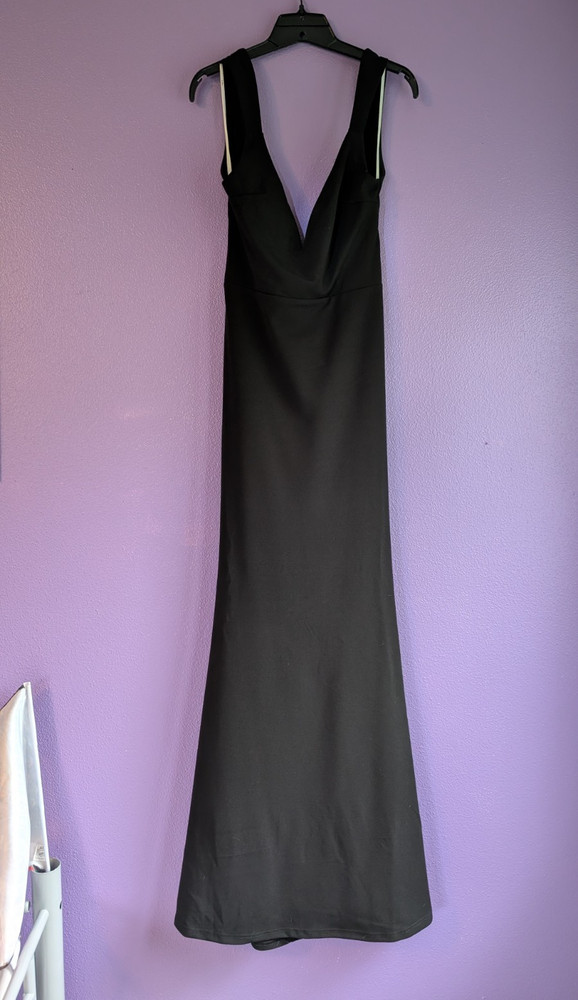 LULUS Black Solid V-Neck Sleeveless Ruched Long Maxi Dress Regular L