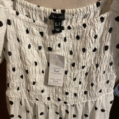New Look Puffy Sleeve Smock Maxi Dress, NEW, White with Black Dots, US Size 12