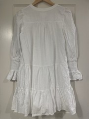 Pomander Place Tuckernuck White 100% Cotton V-Neck Swiss Dot 3/4 Sleeve Dress M