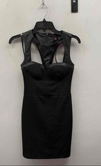 Material Girl Women&rsquo;s Caviar Black Cutout Bodycon Dress Faux Leather Trim NWT S