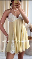 ZARA NEW WOMAN SHORT COMBINATION LACE DRESS LIGHT YELLOW XS-XXL 4772/321/306