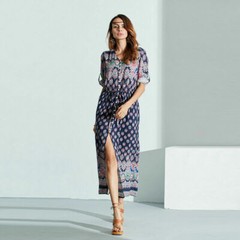 Women&rsquo;s Lady Boho Kimono Sleeve Floral Long Maxi Summer Beach Dress Sundress