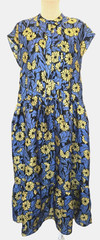 Samsoe Samsoe Marguerite High Neck Blue Yellow Floral Shirt Midi Dress Size M