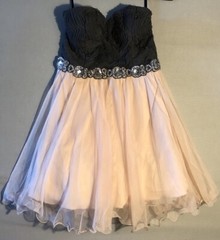 Deb Pink Gray Rhinestone Fem Ballet Fairy Core Strapless Mini Altered 28” Bust