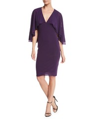 FUZZI Viola Purple Flutter Sleeve Cape Capelet Tulle Mesh Bodycon Dress XS 0/2