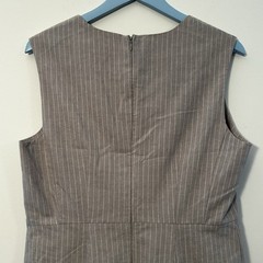 NEW PREMISE Sheath Dress Sz12 Gray Pinstripe Linen Blend Stretch Career Office