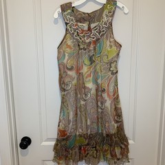 Parsley & Sage Multi Color Ruffled Dress Med Bohemian Lagenlook Med Sheer Lined