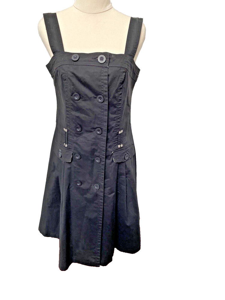 Vintage Chain Reaction Black Button Down Pinafore Dress S10 (VF42)