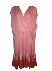 LANDS END 2X Wrap Front Fit & Flare Dress Coral Pink Tie Dye Sundress Surplice