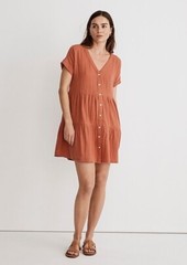 New Madewell Lightspun Cuff Sleeve Button Front Tiered Mini Dress Orange Size XS