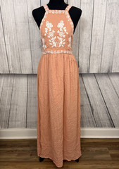 En Creme Women&rsquo;s Medium Apricot Peach Halter Floral Cottagecore Bogo Maxi Dress