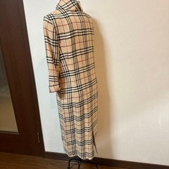 Burberry Nova Check Dress L (40) Beige High Neck Three Quarter Sleeve Auth