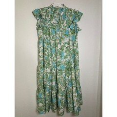 Shop the Mint Floral Tiered Midi Dress Green Blue Ruffle Sleeve Large