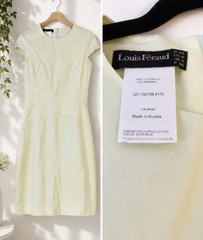 Louis Féraud Light Green Solid Sheath Dress 4 Round Neck Cap Sleeve Knee Zip
