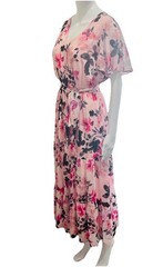 NWT Kasper Flutter Sleeve MiDI Dress Pink Floral Layers Size PM 8-10 Boho Fairy