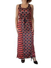 Michael Kors Sleeveless Maxi Dress Soho Colorblock Sleeveless Geometric Red XXS