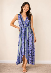 ASTR The Label XS Purple Floral Maxi Dress Faux Wrap High Low Boho Lined