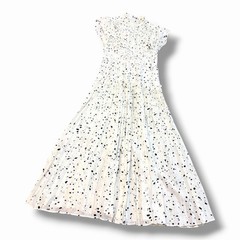 SNIDEL Women&rsquo;s Pleated Polka Dot Maxi Dress White Black Back Ribbon Size 0