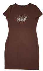 Shein L Brown « Honey » blingy or rhinestone bodycon dress cap sleeve
