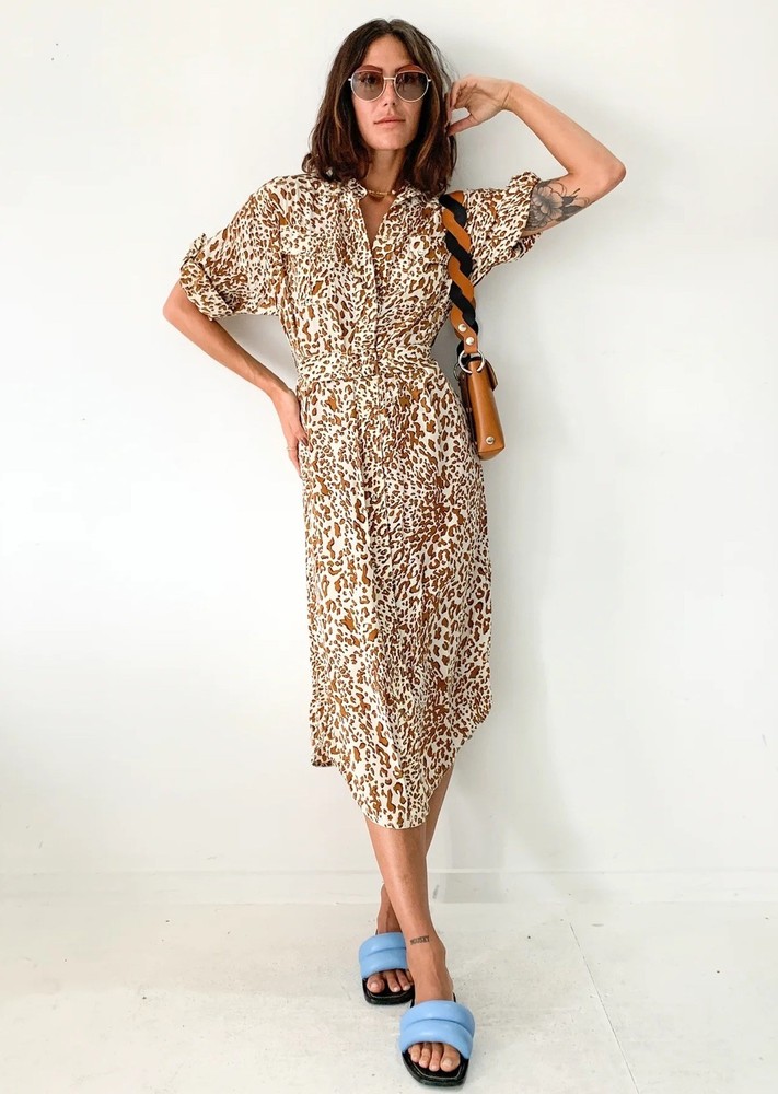 ZIMMERMANN Silk Leopard Print Midi Dress Size 1 (Up to Sz 12)