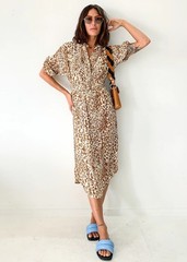 ZIMMERMANN Silk Leopard Print Midi Dress Size 1 (Up to Sz 12)