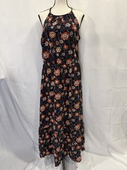 Old Navy Large Navy Blue Floral Halter Neck Cottagecore Maxi Dress Cinched Waist