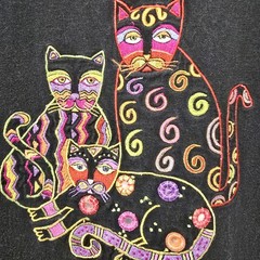 Casey Coleman Womens Size Medium Black Tshirt Maxi Dress Cat Embroidered Cotton