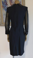 VTG Datiani Lined Black Crepe Fitted Dress 4 Satin Collar & Cuffs Sheer Sleeves