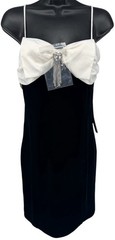 NWT Aqua Contrast Bow w/ Rhinestone Brooch Velvet Mini Dress Black White Sz M