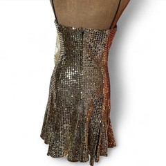 Roberta Gold Disk Sequins Flared Mini Dress 5/6 Vintage 80s 90s Party Prom Glam
