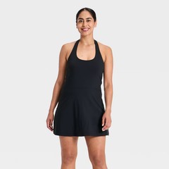 Women Knit High Neck Halter Active Dress – All In Motion Black